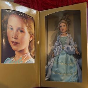 American Girl Doll in Elegant Blue and Gold Dress